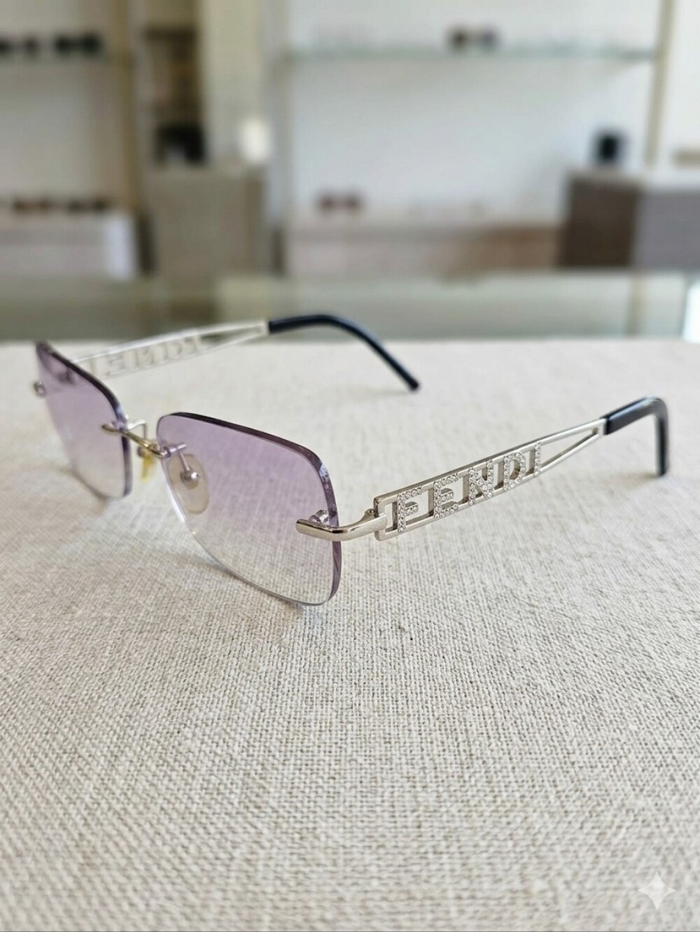 AUTHENTIC Vintage Fendi F643R Bling Rimless Eyeglass Frames Wine Purple Y2K